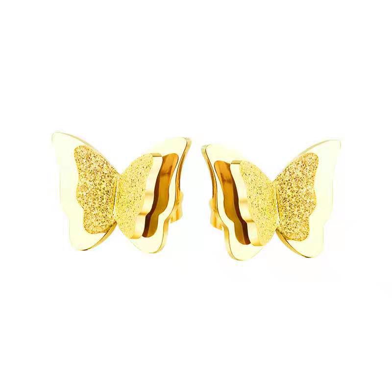 Ig Style Sweet Butterfly Stainless Steel Titanium Steel Plating 18k Gold Plated Earrings Necklace