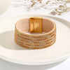 Bohemian Round Pu Leather Alloy Inlay Artificial Crystal Rhinestones Women's Bangle