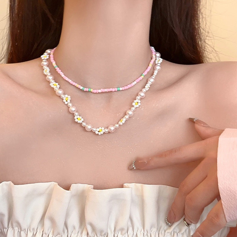 Sweet Geometric Opal Beaded Women's Necklace