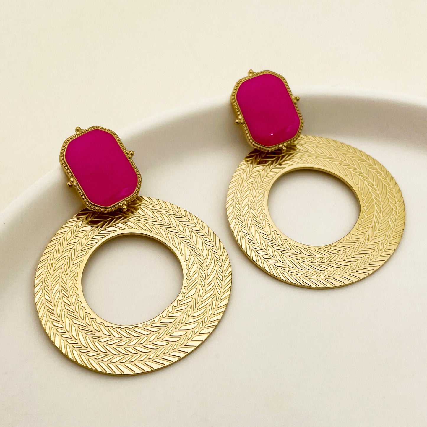 1 Pair Casual Vintage Style Circle Polishing Enamel Plating Stainless Steel Gold Plated Drop Earrings