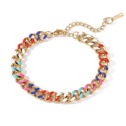 Hip-hop Commute Colorful Titanium Steel Enamel Plating 18k Gold Plated Bracelets