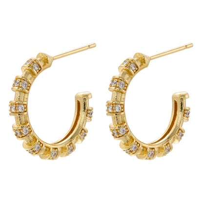 1 Pair Modern Style C Shape Plating Inlay Copper Zircon 18k Gold Plated Ear Studs