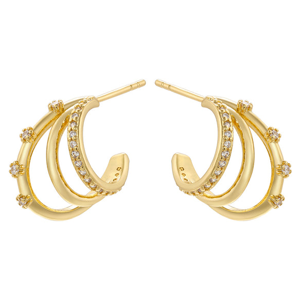 1 Pair Simple Style C Shape Plating Inlay Copper Zircon 18k Gold Plated Ear Studs