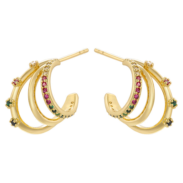 1 Pair Simple Style C Shape Plating Inlay Copper Zircon 18k Gold Plated Ear Studs