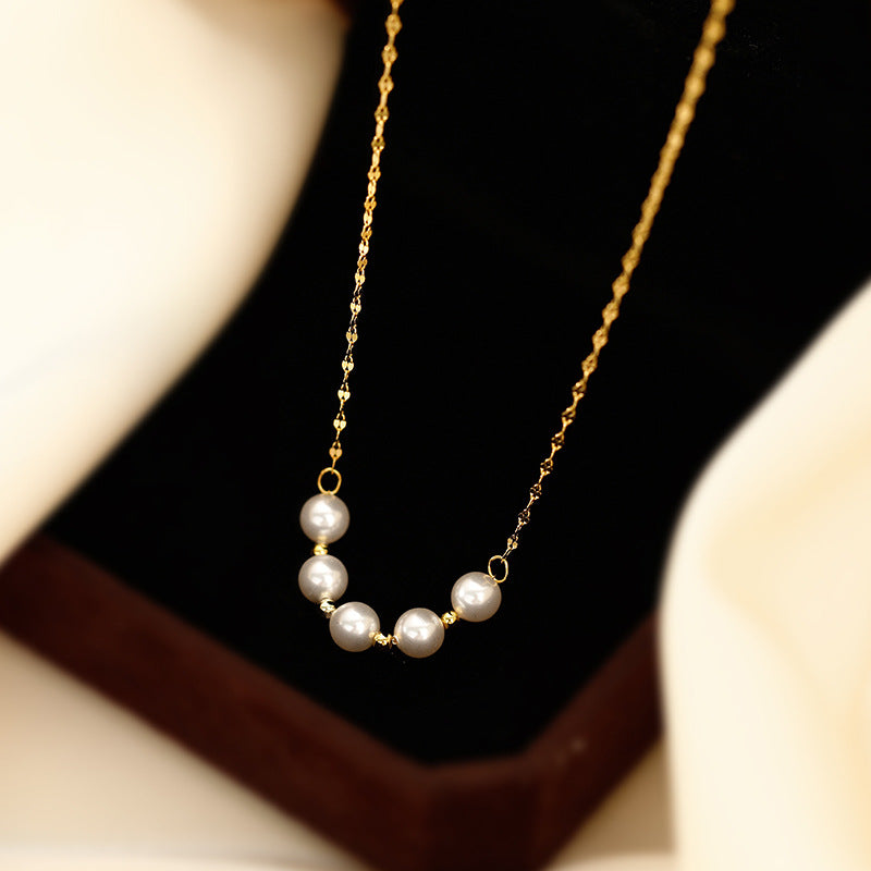 Simple Style Korean Style Round Imitation Pearl Titanium Steel Plating 18k Gold Plated Necklace