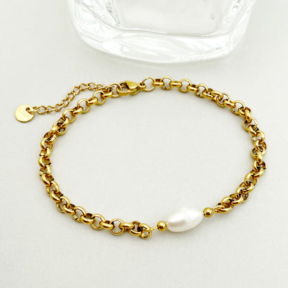 French Style Simple Style Irregular Stainless Steel Imitation Pearl Patchwork Plating 14k Gold Plated Bracelets