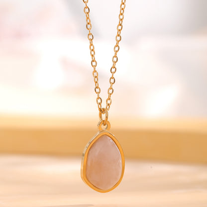 Retro Sun Oval Titanium Steel Plating Inlay Natural Stone Gold Plated Pendant Necklace