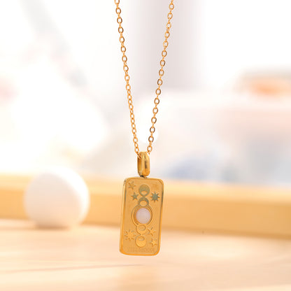 Retro Sun Oval Titanium Steel Plating Inlay Natural Stone Gold Plated Pendant Necklace