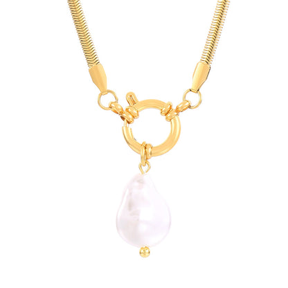 Elegant Retro Square Star Stainless Steel Imitation Pearl Plating 18k Gold Plated Pendant Necklace