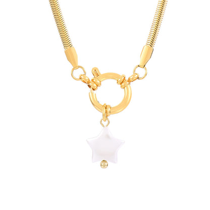 Elegant Retro Square Star Stainless Steel Imitation Pearl Plating 18k Gold Plated Pendant Necklace