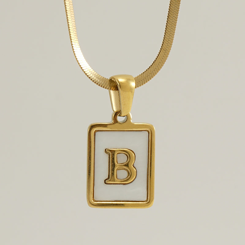 Casual French Style Letter Stainless Steel Plating Inlay Shell 18k Gold Plated Pendant Necklace