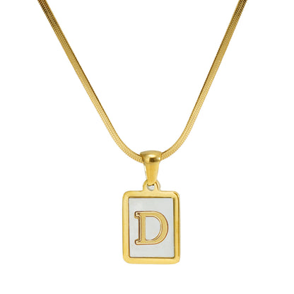 Casual French Style Letter Stainless Steel Plating Inlay Shell 18k Gold Plated Pendant Necklace