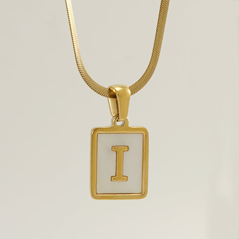 Casual French Style Letter Stainless Steel Plating Inlay Shell 18k Gold Plated Pendant Necklace