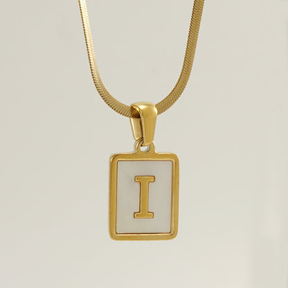 Casual French Style Letter Stainless Steel Plating Inlay Shell 18k Gold Plated Pendant Necklace