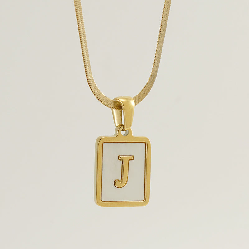 Casual French Style Letter Stainless Steel Plating Inlay Shell 18k Gold Plated Pendant Necklace