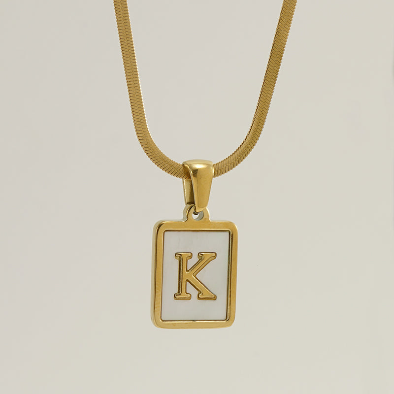 Casual French Style Letter Stainless Steel Plating Inlay Shell 18k Gold Plated Pendant Necklace