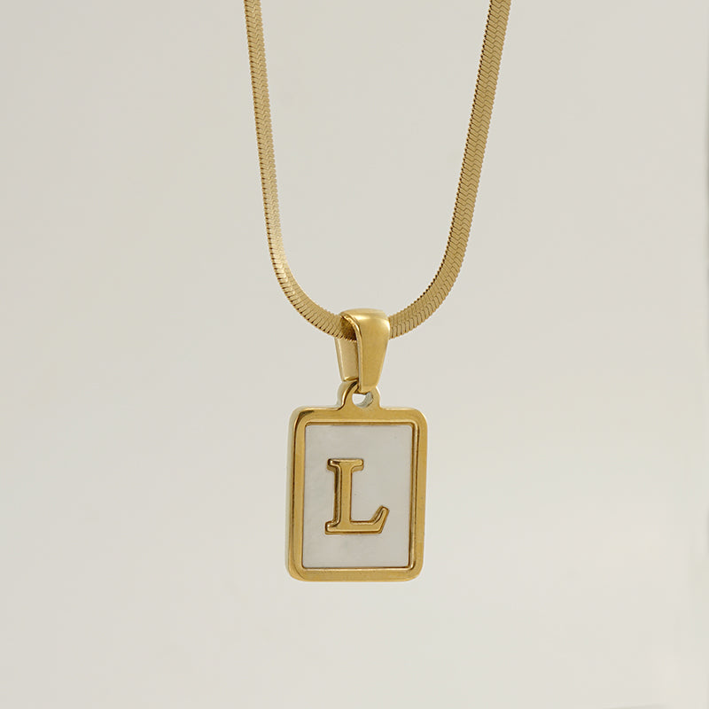 Casual French Style Letter Stainless Steel Plating Inlay Shell 18k Gold Plated Pendant Necklace