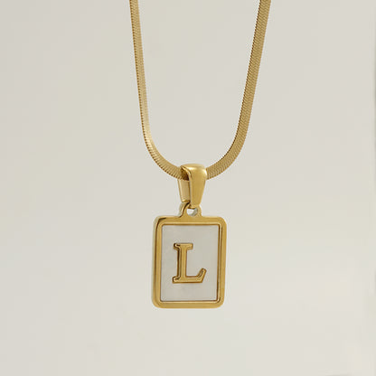 Casual French Style Letter Stainless Steel Plating Inlay Shell 18k Gold Plated Pendant Necklace