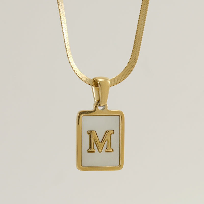 Casual French Style Letter Stainless Steel Plating Inlay Shell 18k Gold Plated Pendant Necklace