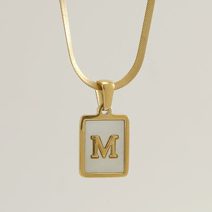 Casual French Style Letter Stainless Steel Plating Inlay Shell 18k Gold Plated Pendant Necklace