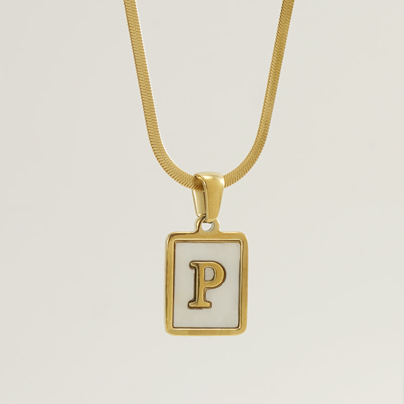 Casual French Style Letter Stainless Steel Plating Inlay Shell 18k Gold Plated Pendant Necklace