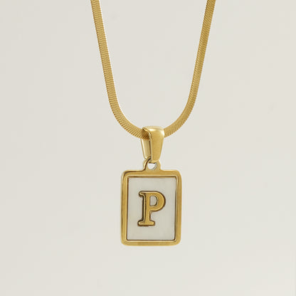 Casual French Style Letter Stainless Steel Plating Inlay Shell 18k Gold Plated Pendant Necklace