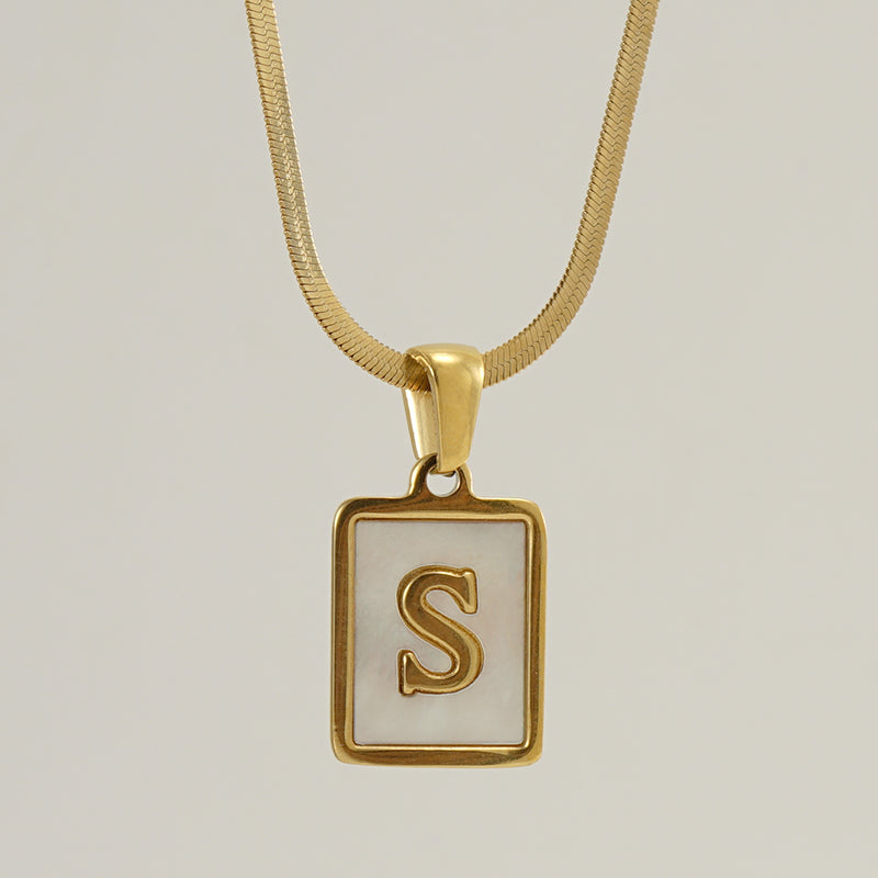 Casual French Style Letter Stainless Steel Plating Inlay Shell 18k Gold Plated Pendant Necklace