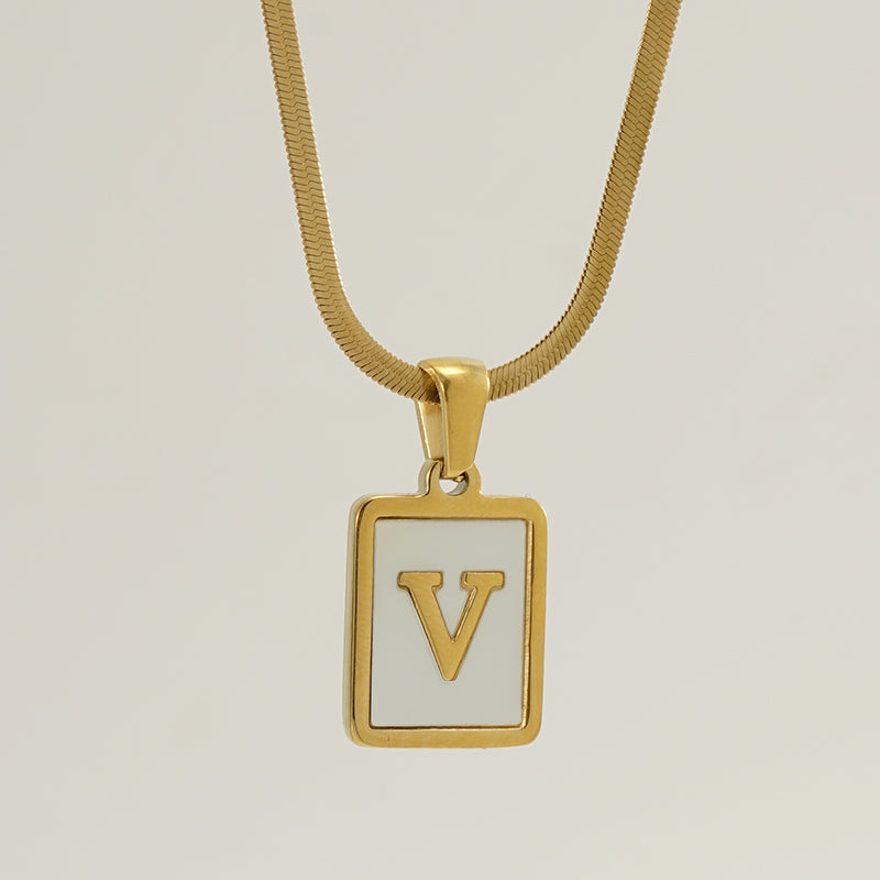 Casual French Style Letter Stainless Steel Plating Inlay Shell 18k Gold Plated Pendant Necklace