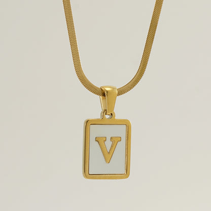 Casual French Style Letter Stainless Steel Plating Inlay Shell 18k Gold Plated Pendant Necklace