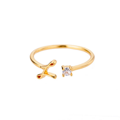 Ig Style Simple Style Letter Copper Plating Inlay Zircon 18k Gold Plated Open Ring