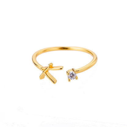 Ig Style Simple Style Letter Copper Plating Inlay Zircon 18k Gold Plated Open Ring