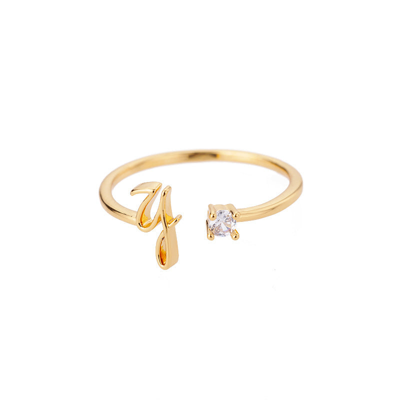 Ig Style Simple Style Letter Copper Plating Inlay Zircon 18k Gold Plated Open Ring