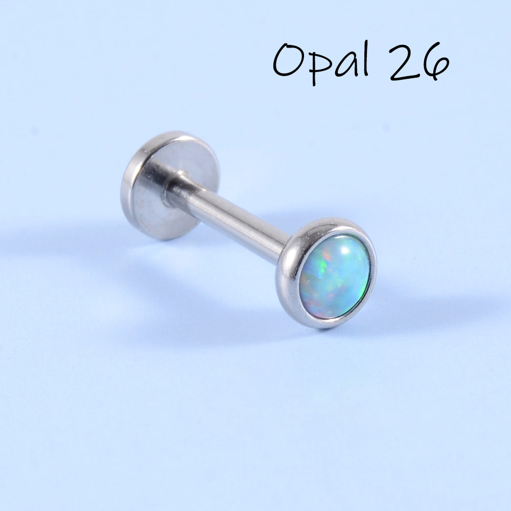 Simple Style Round Stainless Steel Artificial Gemstones Lip Stud Ear Studs In Bulk