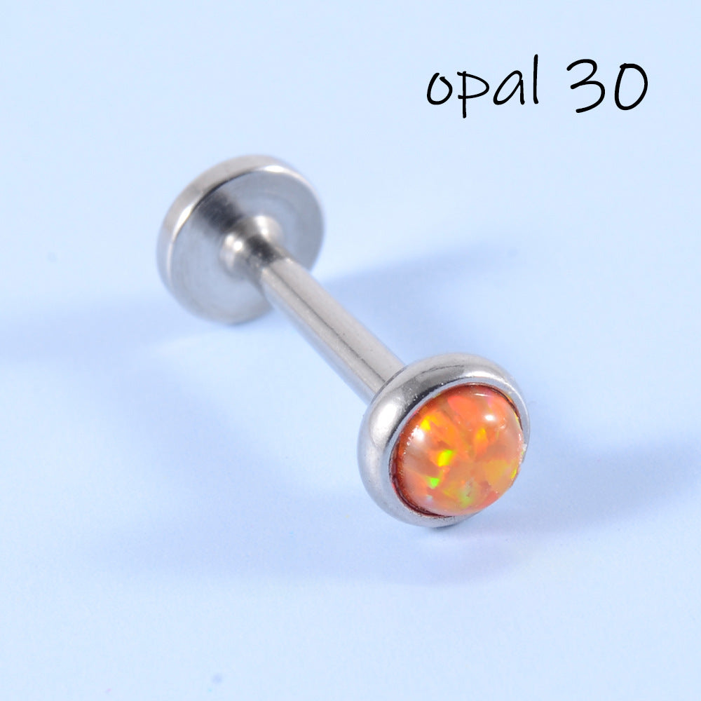 Simple Style Round Stainless Steel Artificial Gemstones Lip Stud Ear Studs In Bulk