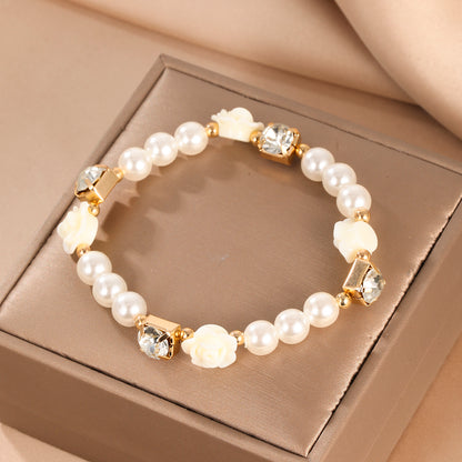 Casual Sweet Flower Arylic Imitation Pearl Beaded Inlay Rhinestones Women's Bracelets