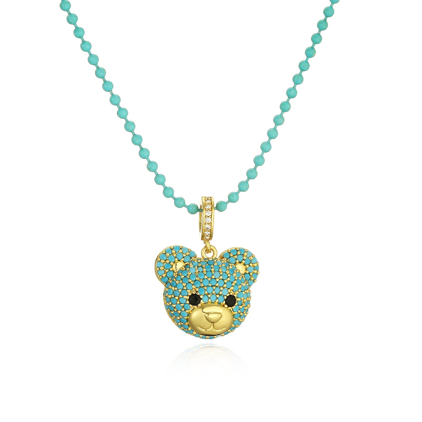 Cute Little Bear Copper Inlay Zircon Pendant Necklace