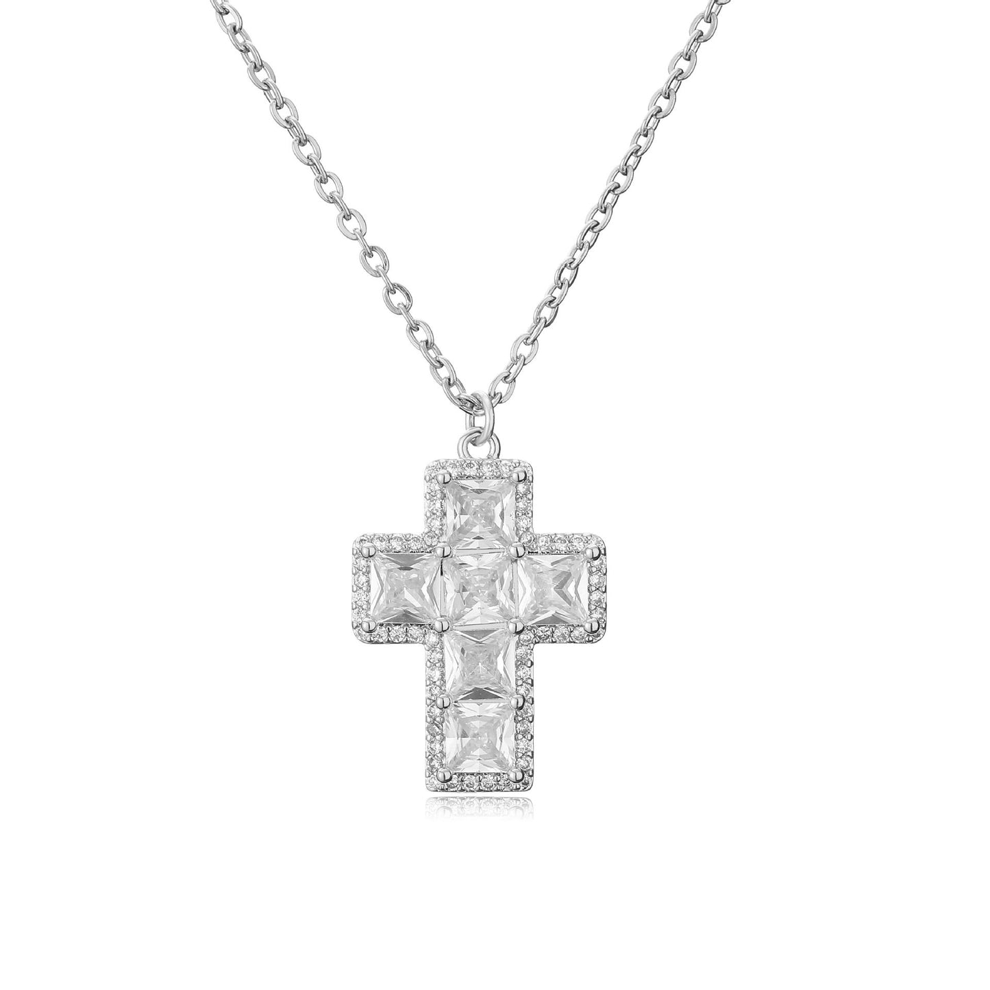 Ig Style Cross Copper Inlay Zircon Pendant Necklace