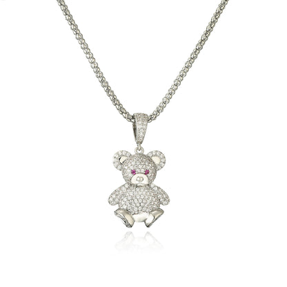 Hip-hop Bear Copper Inlay Zircon Pendant Necklace