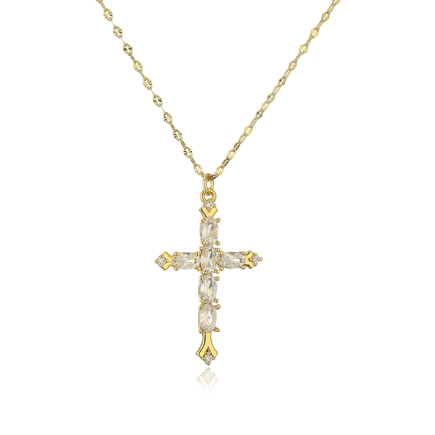 Classic Style Shiny Cross Heart Shape Copper Inlay Artificial Pearls Zircon Pendant Necklace