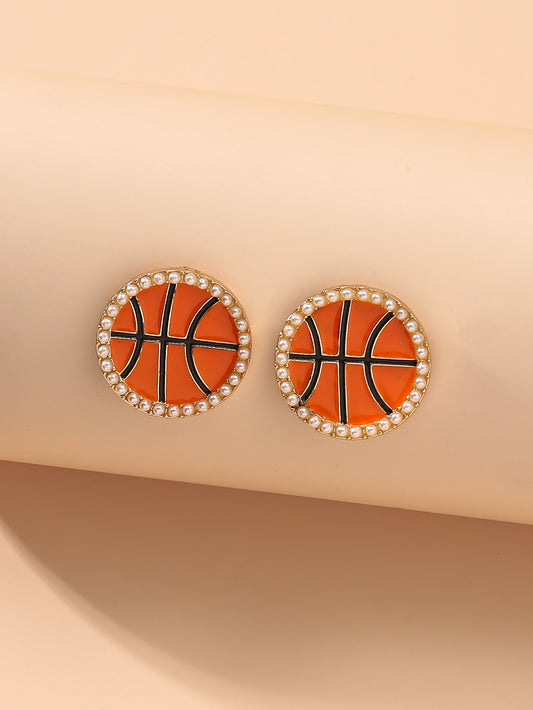 1 Pair Casual Preppy Style Basketball Enamel Plating Inlay Alloy Pearl Ear Studs