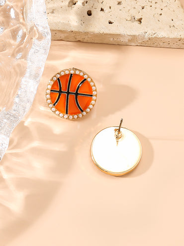 1 Pair Casual Preppy Style Basketball Enamel Plating Inlay Alloy Pearl Ear Studs