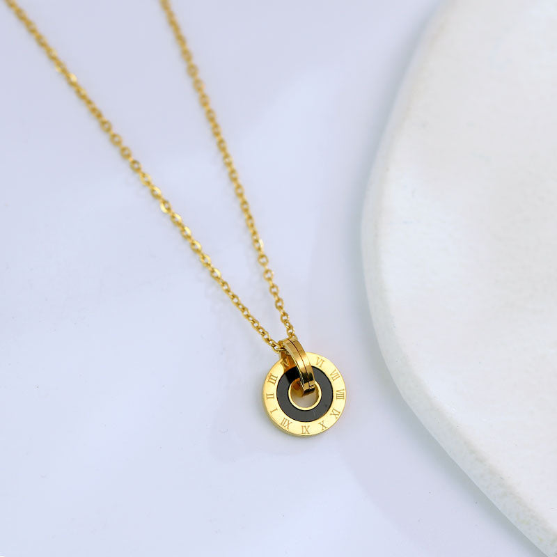 Casual Simple Style Round Stainless Steel Plating Inlay Shell 18k Gold Plated Pendant Necklace