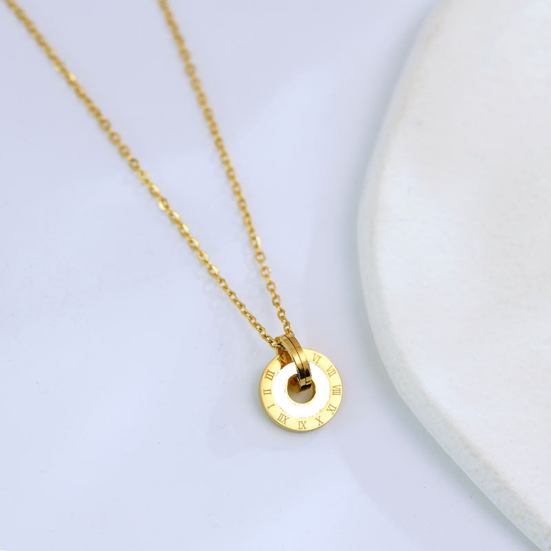 Casual Simple Style Round Stainless Steel Plating Inlay Shell 18k Gold Plated Pendant Necklace