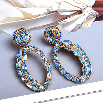 1 Pair Luxurious Geometric Inlay Alloy Rhinestones Glass Drop Earrings