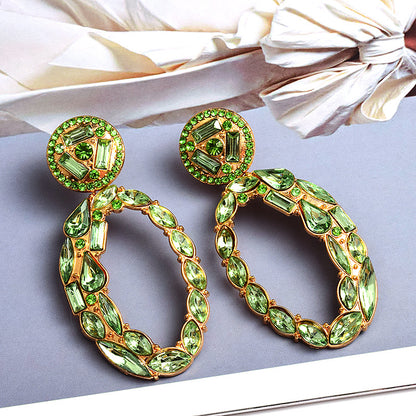 1 Pair Luxurious Geometric Inlay Alloy Rhinestones Glass Drop Earrings