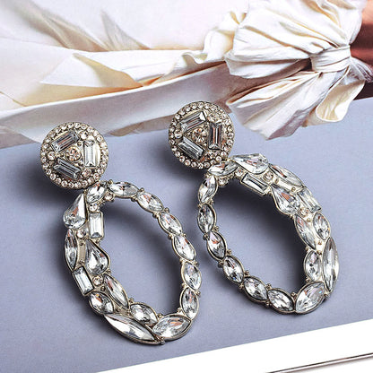 1 Pair Luxurious Geometric Inlay Alloy Rhinestones Glass Drop Earrings