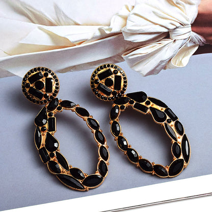 1 Pair Luxurious Geometric Inlay Alloy Rhinestones Glass Drop Earrings