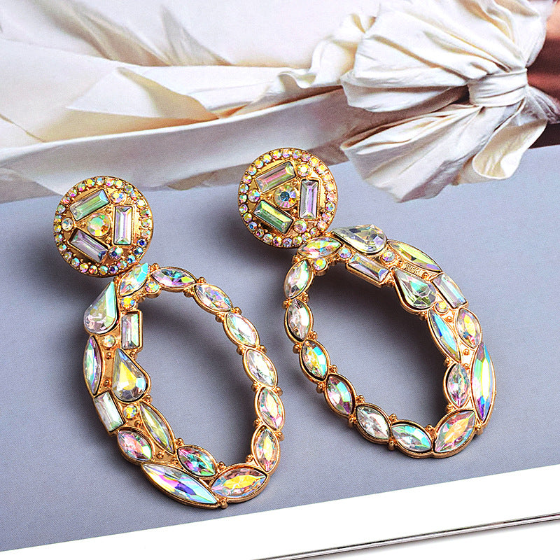 1 Pair Luxurious Geometric Inlay Alloy Rhinestones Glass Drop Earrings