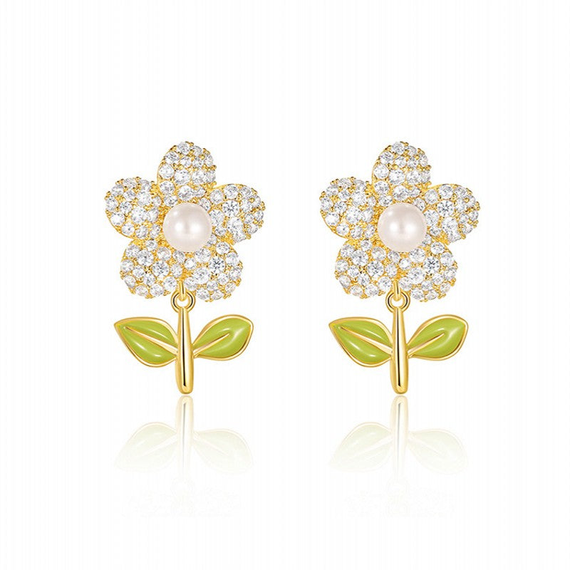 Korean Style Flower Alloy Inlay Zircon Women's Ear Studs