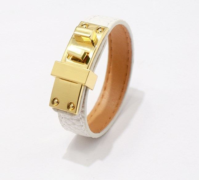 Ig Style Solid Color Pu Leather Alloy Plating Unisex Bangle